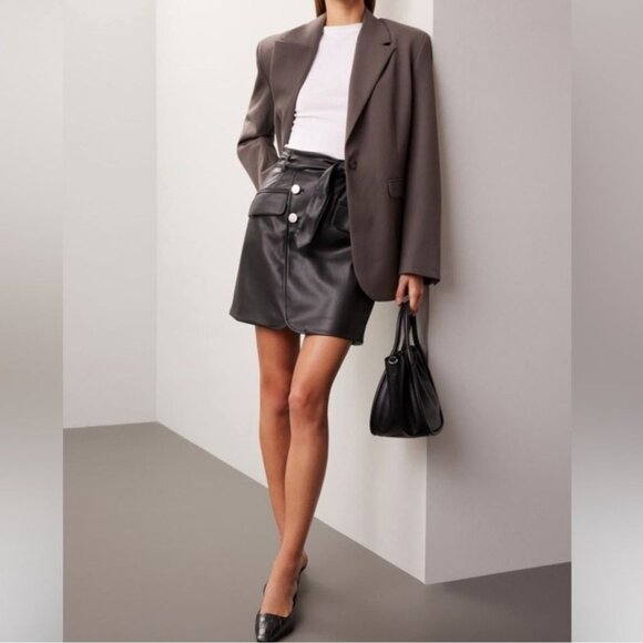Marissa Webb Dresses & Skirts - Marissa Webb Black Belted Mini Faux Leather Skirt Grunge Moto Size 4 Grunge •